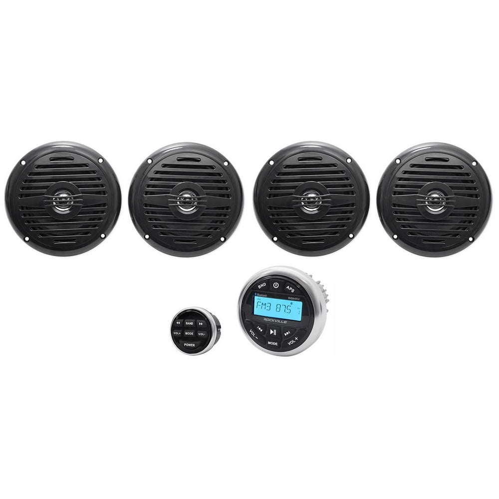 Hot Tub Audio System w/ Bluetooth Gauge Hole Receiver+(4) 5.25" Black