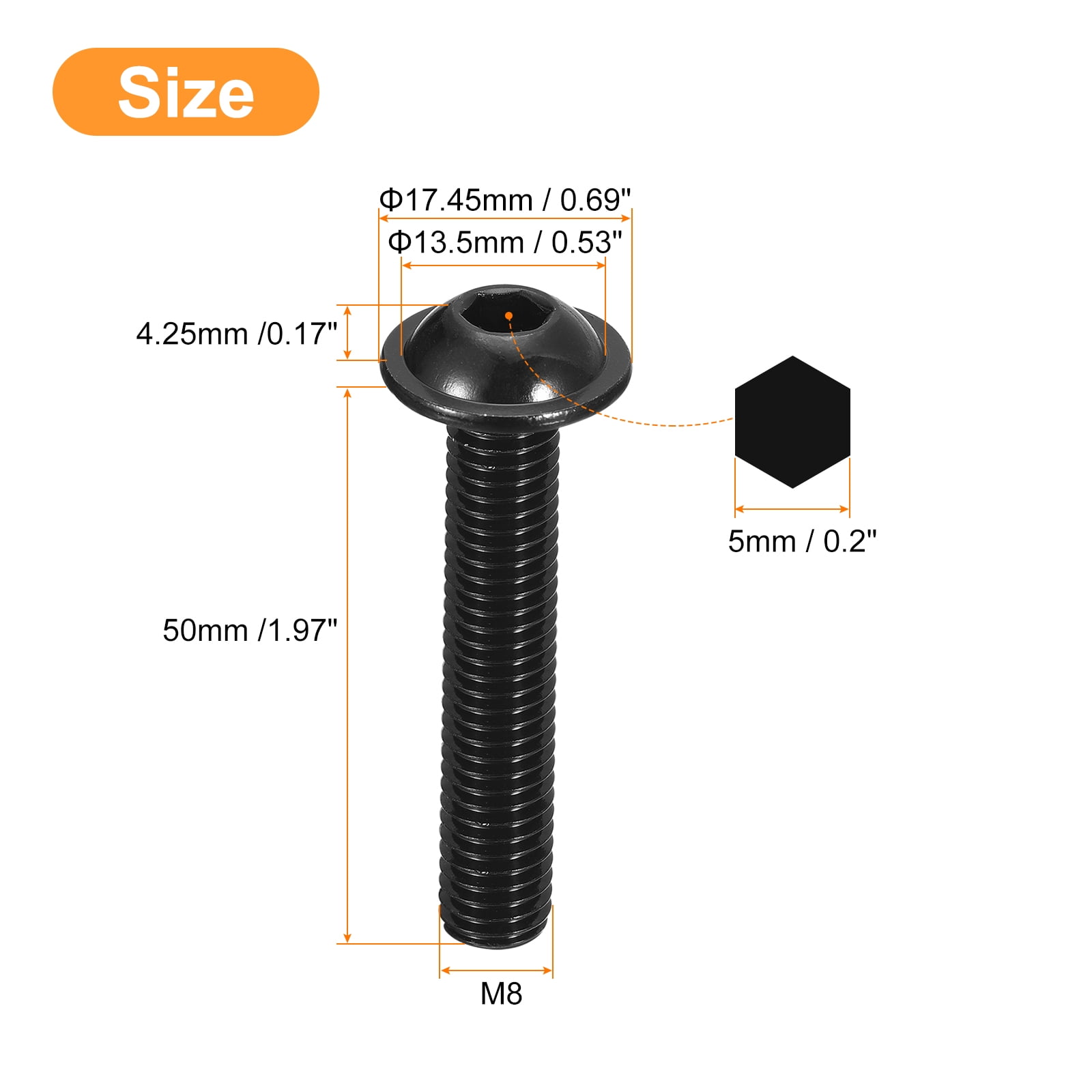 Uxcell Flanged Button Head Socket Cap Screws, 50 Pcs M8x50mm - 304 Stainless Steel Socket Drive Fasteners Bolts, Fully Thread Machine Screws (Black)