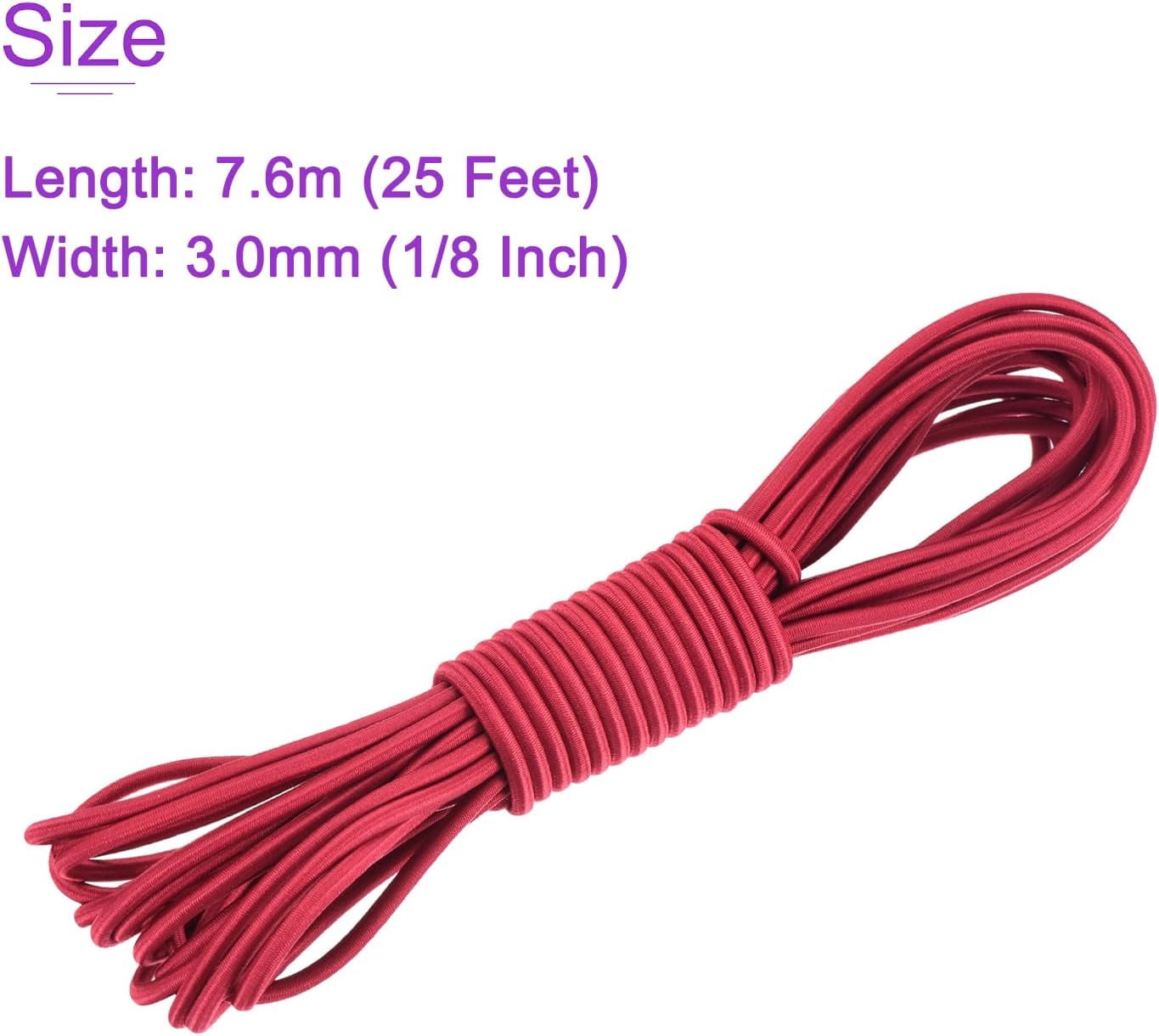 MKEUDQ-1/8 Inch Shock Cord, 25 Feet Red Bungee Cord Tent Pole Shock Cord Round Elastic Kayak Rope Stretch String Marine Grade Heavy Polyester for DIY Projects Tie Downs