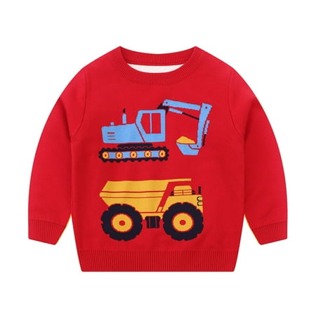 

Dr.Eam Little Boys Toddler Boys Girls Long Sleeve Cartoon Prints Sweater T Shirt Tops Fashion Tops Casual Soft Dailywear Red 3 Y-4 Y