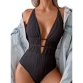 thumbnail image 6 of Spencer Women's One Piece Swimsuits Tummy Control Cutout Deep V High Waisted Bathing Suit Back Tie Swimwear, Black, 6 of 9