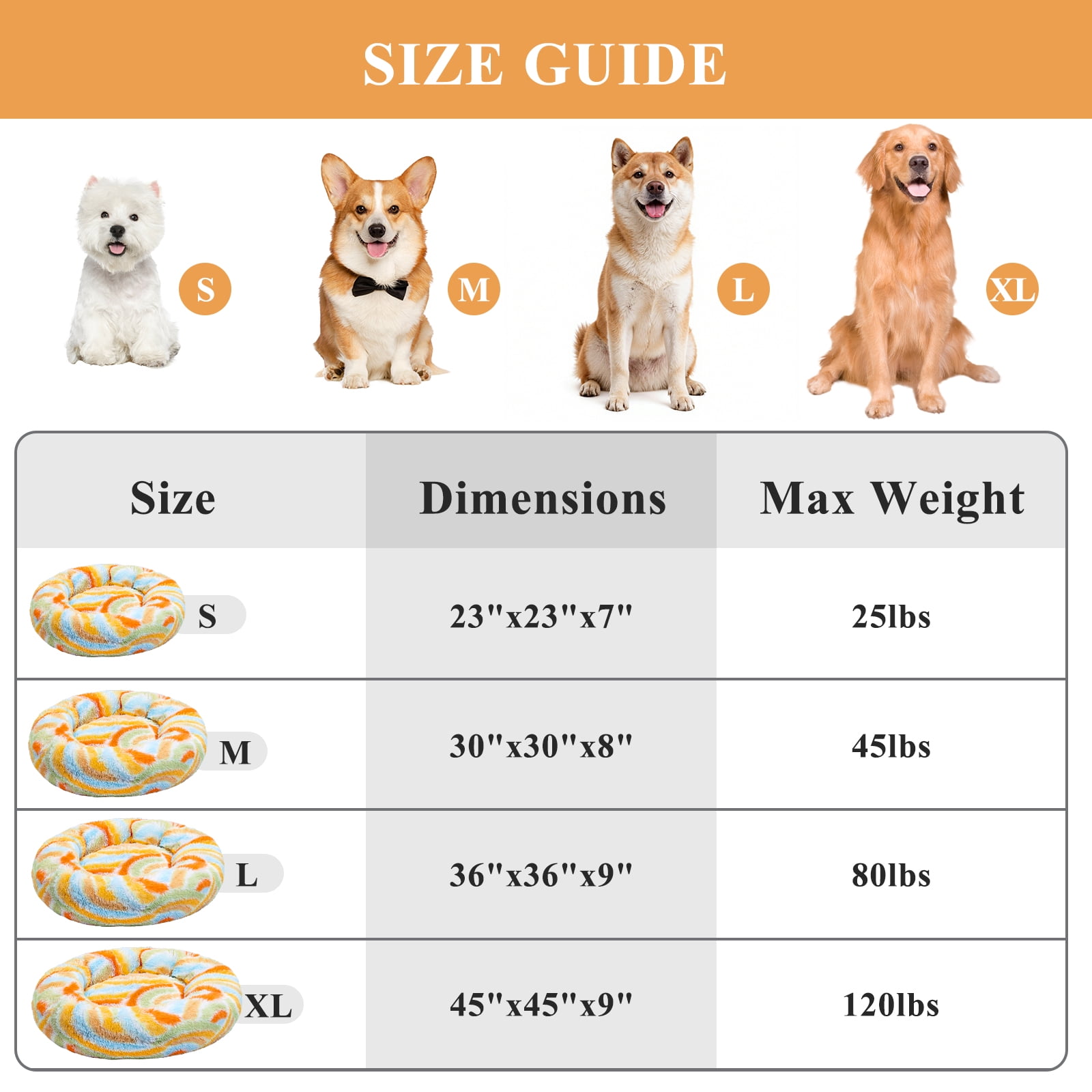 Vaukki 30"Dog Bed with Non Slip Bottom,Soft Warm Faux Fur Pet Bed,Comfortable Donut Round Plush Dog and Cats Beds,Orange