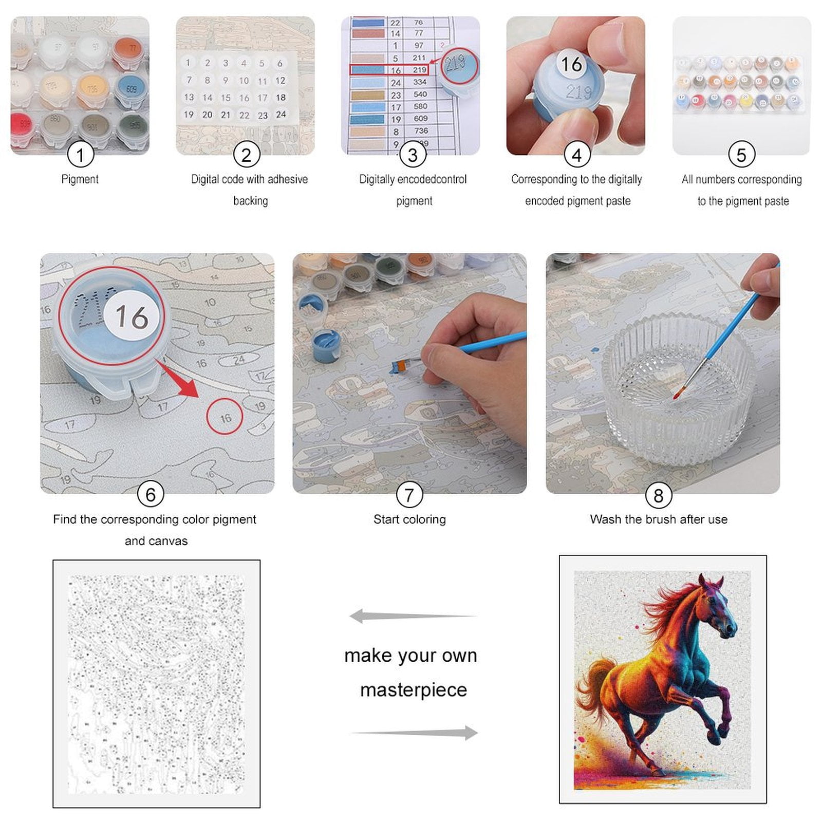 Paint By Numbers Kit for Adults Beginner - DIY Colorful Galloping Horse Art Canvas Painting Kits for Adults, Frameless Paint By Number for Adults for Home Wall Decor 16x20 Inch