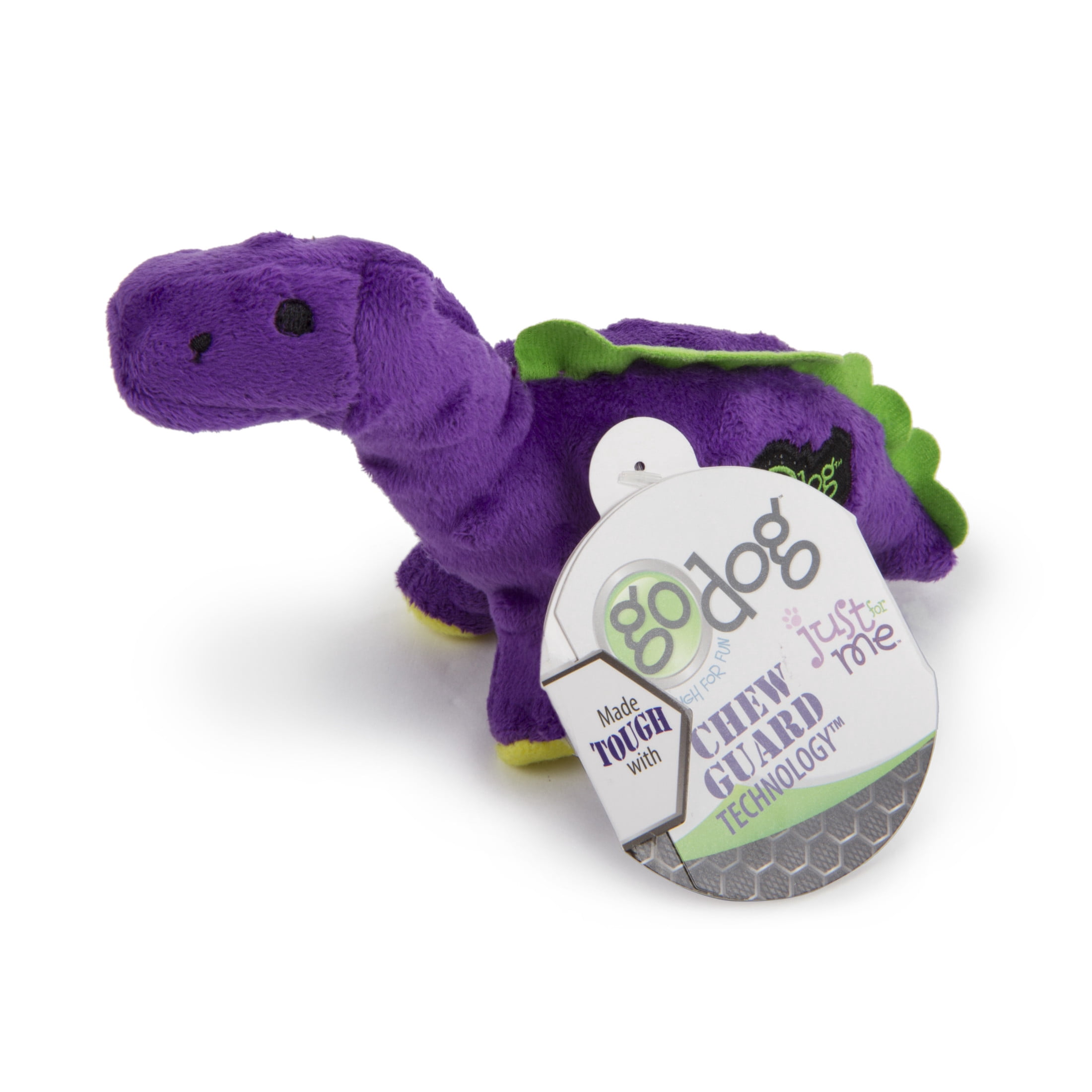 goDog Dinos Bruto Just For Me Squeaky Plush Dog Toy, Chew Guard Technology, Purple, Mini