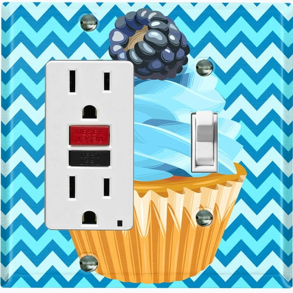 Metal Light Switch Plate Cover Baby Blue Blackberry Cupcake Chevron Wallpaper CAK033