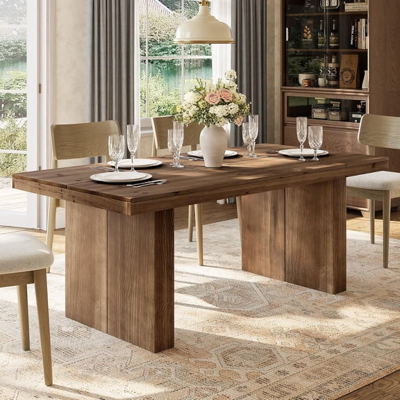 Finmind 63" Solid Wood Dining Table for 4–6, Farmhouse Rectangle Kitchen Table, Dark Brown