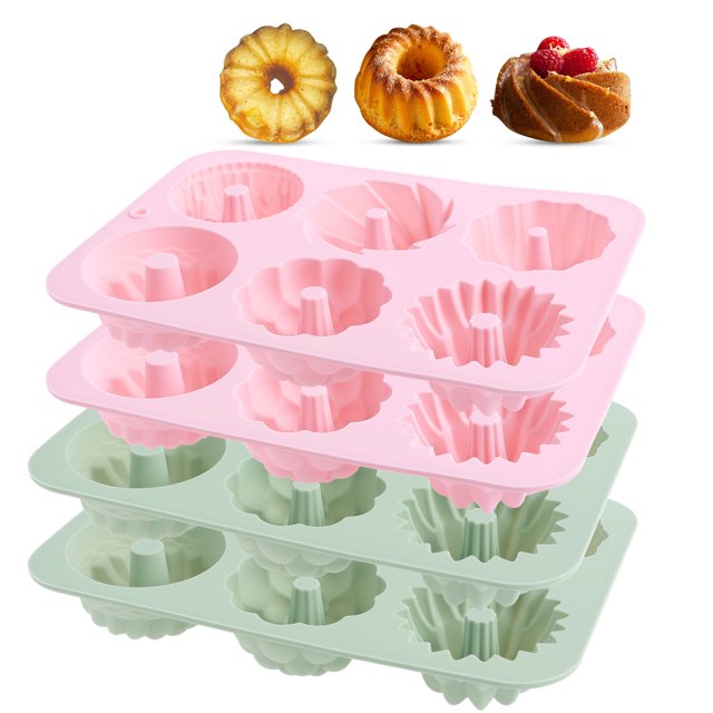 Grusce Moule à Gâteau Mini 4 Pcs Tube Cannelé en Silicone Moule à Gâteau Résistant à la Chaleur Moule à Cupcake Antiadhésif 6 Cavités Moule à Gâteau Réutilisable Plateau de Cuisson Pratique pour Cupcakes