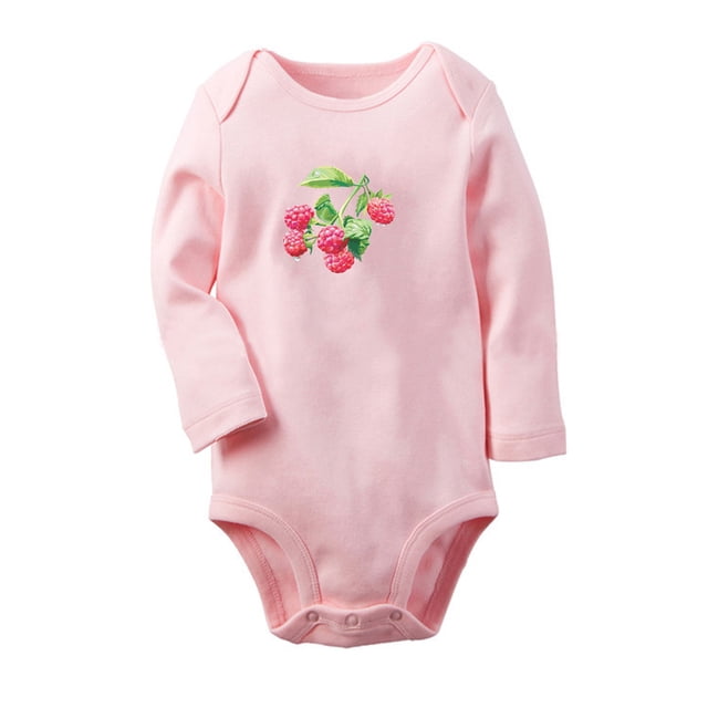 iDzn Fruit Raspberry Image Print Cute Rompers, Newborn Baby Unisex Bodysuits, Infant Jumpsuits, Toddler 0-12 Months Kids Long Sleeves Oufits