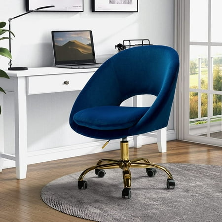 UPC: 0190430714414 | Velvet Swivel Rolling Home Office Chair Height Adjustable Computer Task Chair Metal Base Bedroom Navy