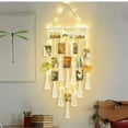 thumbnail image 2 of Wall Hanging Decorations with String Lights, Boho Wooden Bead Garland, Picture Frames with 20 Pieces Wooden Clips for Bedroom Living Room, Baby Nursery Gifts for Girls/White, 2 of 5