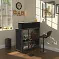 thumbnail image 2 of GDLF Mini Home Bar Cabinet with Storage and Footrest, Wood Gray, 2 of 18