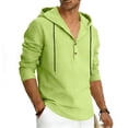 thumbnail image 4 of Ceisia Men's Solid Color Casual Linen Hooded Top with Half-Button Placket Long Sleeve Breathable Spring Summer Shirt Green Gifts for Father L, 4 of 9