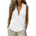 thumbnail image 2 of Womens Sleeveless Button Down Shirt Collar Cotton Linen Blouse Summer Casual Loose Tank Top Business Casual Outfits, L, 2 of 8