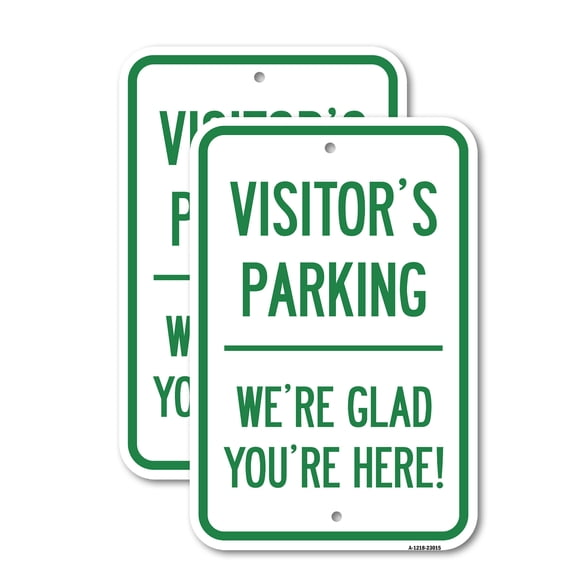 (2 Pack) Reserved Parking Sign Visitor Parking We're Glad You're Here! | 12" X 18" Heavy-Gauge Aluminum Sign | Rust Free Aluminum, Weather Resistant, Waterproof, Fade Resistant, 2
