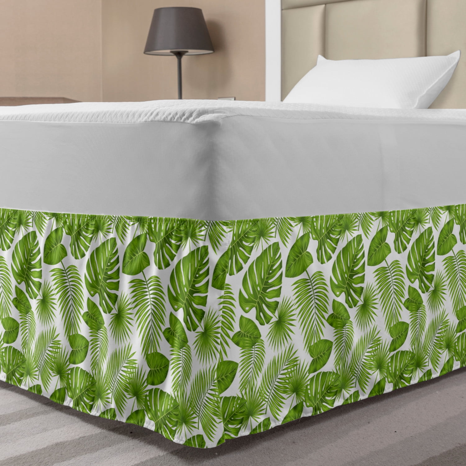 Exotic Bed Skirt, Repeating Tropical Forest Themed Pattern of Summer