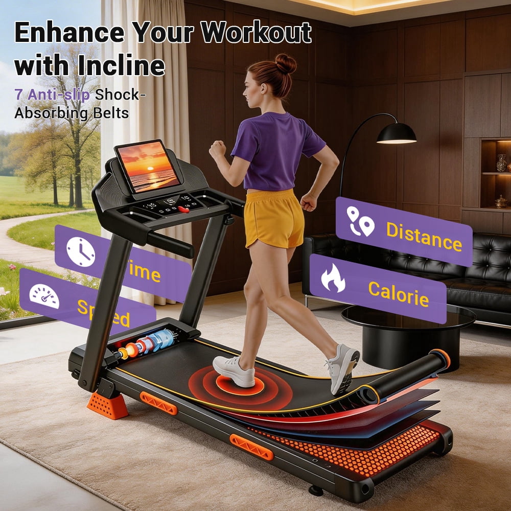 LEZEE 4-in-1 16% Incline Folding Treadmill for Home, 3.0HP Quiet Motor with 7-Layer Shock Absorption, 330 lbs Capacity, 3 LED Displays with Handrails