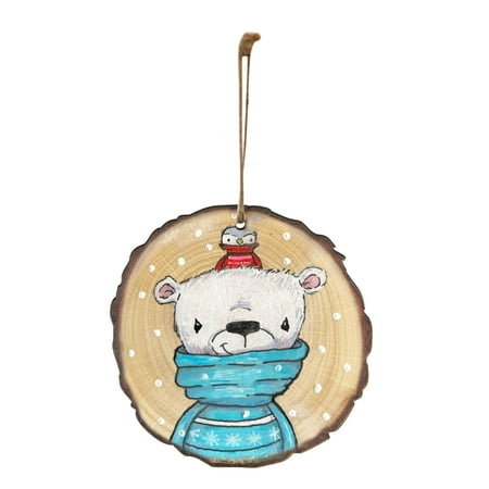 

Dealovy Lovely Christmas Round Wooden Hanging Animal Print Pendant
