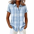 thumbnail image 2 of MLCDZ Plaid Shirts for Women Short Sleeve Button Down Collared Casual Loose Fit Summer Lightweight Breathable Beach Vacation Blouses, 2 of 6