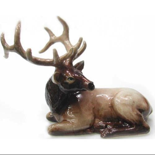 Northern Rose Elk Lying Down miniature porcelain figurine