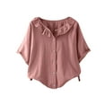 thumbnail image 1 of Blouses pour Femmes Col Rond Décontracté Bouton Basique Confortable Tee Lounge Tendance Léger Été Vacances Chemise Douce 2025, 1 of 6