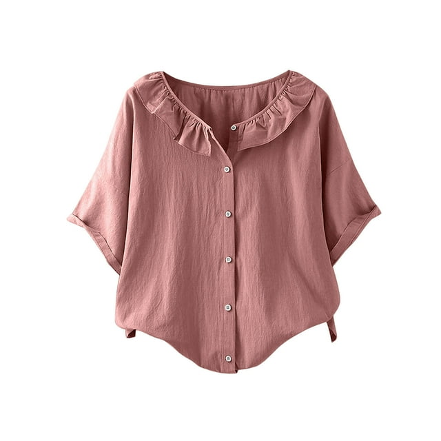 Blouses pour Femmes Col Rond Décontracté Bouton Basique Confortable Tee Lounge Tendance Léger Été Vacances Chemise Douce 2025