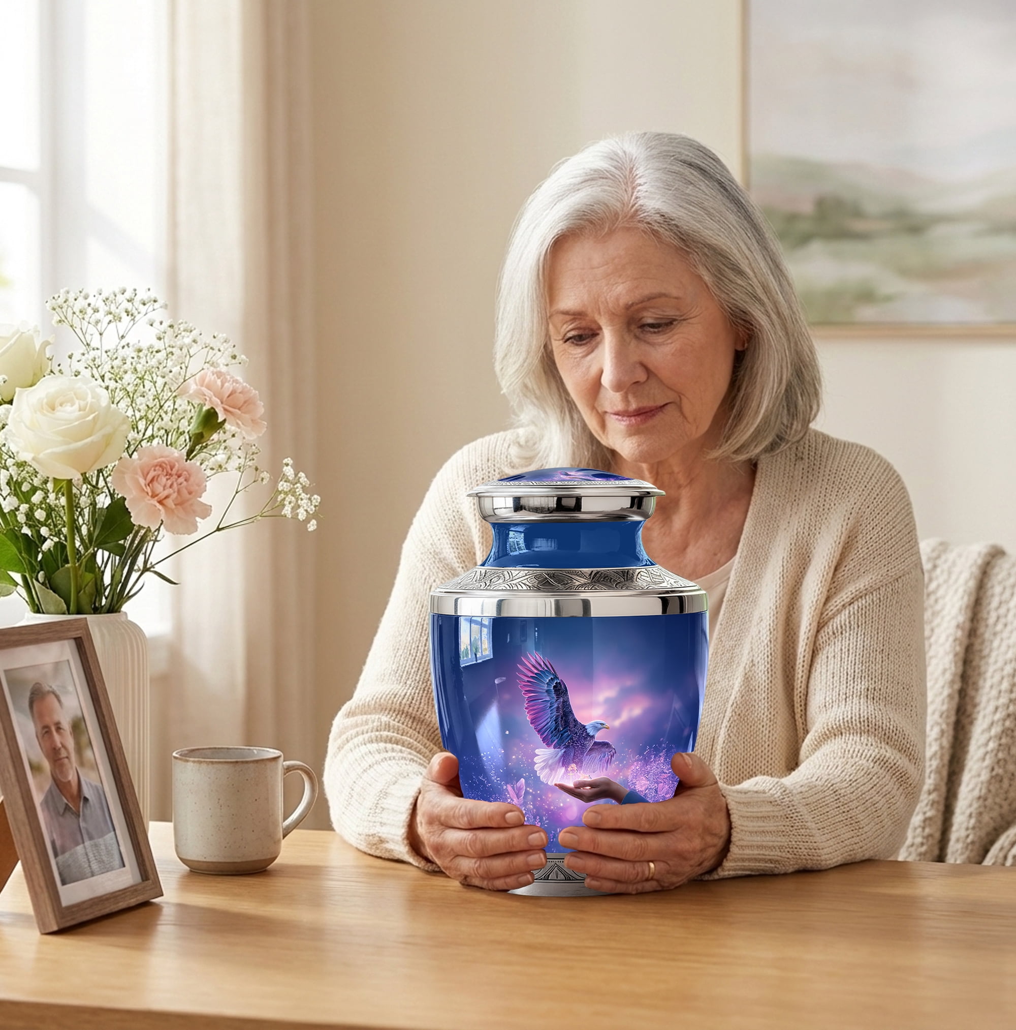 Eagle Urn for Human Ashes Adult Female - Large Cremation Urns for Men - Purple Urn for Ashes for Women - Memorial Ash Container Decorative Eagle Urn ( Size:- 10 Inch 1Pc )
