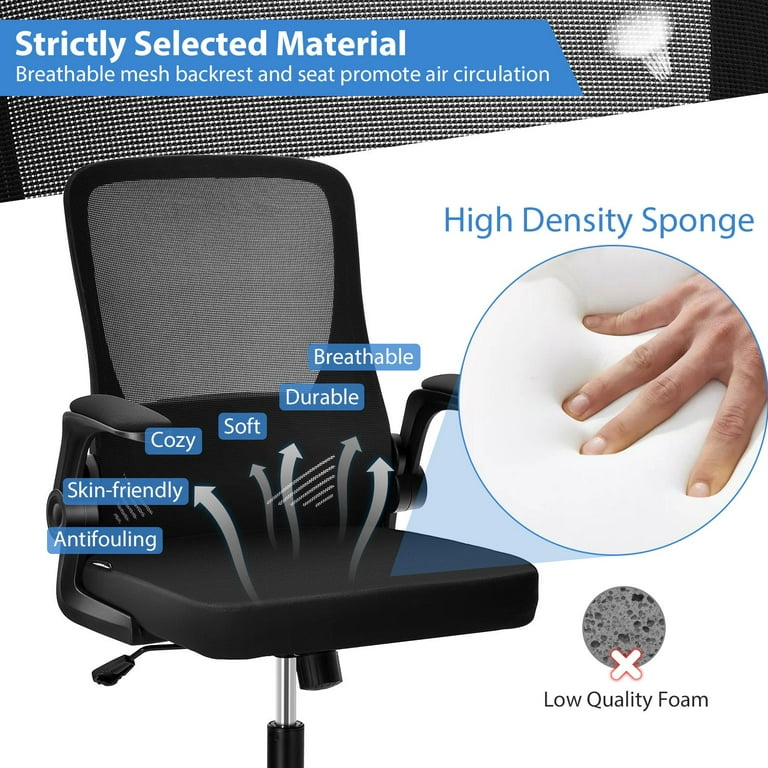 Giantex Ergonomic Office Chair w/Foldable Backrest, Mid Back Mesh Chair  with Lumbar Support, Flip up Arms, Swivel Rolling Executive Task Chair