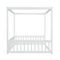 thumbnail image 6 of Bellemave Full Size Canopy Bed Frame, Wood 4 Poster Tents Floor Bed with Fence, Low Profile Platform Beds for Teens Adults（White), 6 of 8