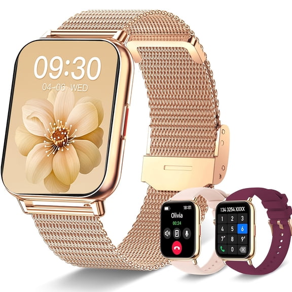 Rose Golden Mesh Band Smart Watch - Fitness Tracker, AI Voice Control, Sleep Monitor, Music/Camera Remote, Ideal Gift for Men & Women