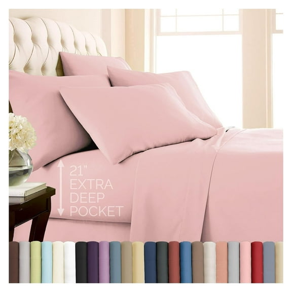 4-Piece Twin Sheets Set, 21" Extra Deep Pocket Twin Fitted Sheet, Oversized Flat Sheet, Microfiber Bedding Set, Pink Pillow Cases Standard Size, Pastel Pink Sheets