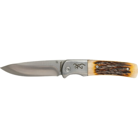 Browning Buckmark Hunter Bone Folding Knife 3 Drop Point 8Cr13MoV Stainless Satin Blade Bone Handle