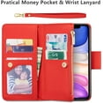 thumbnail image 2 of Case for iPhone 12 Pro Max 6.7 inch, Glossy PU Leather 9 Card Slots Magnetic Closure Detachable Wrist Strap Zipper Wallet Shockproof Removable Back Cover Case - Red, 2 of 15