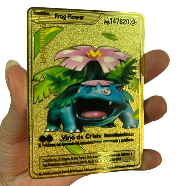 gold frog flower pokemon card Spanish metal card Spanish hard iron card Super Dream Picachu gx Flame-breathing dragon vmax set game A single individual card from the Pokemon trading and collectible card game (TCG/CCG) * Złota Karta Pokemon Frog