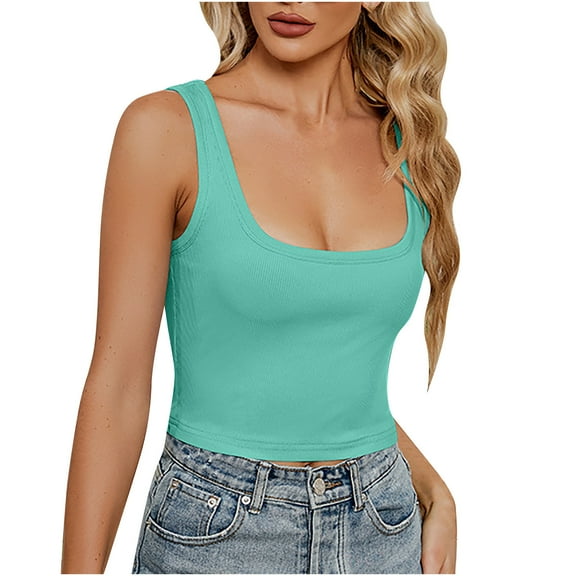 EQWLJWE Camisole Women's Fashion Solid Color Square Neck Underwaist Comfortable Loose T-shirt Sleeveless Blouse Casual Tops