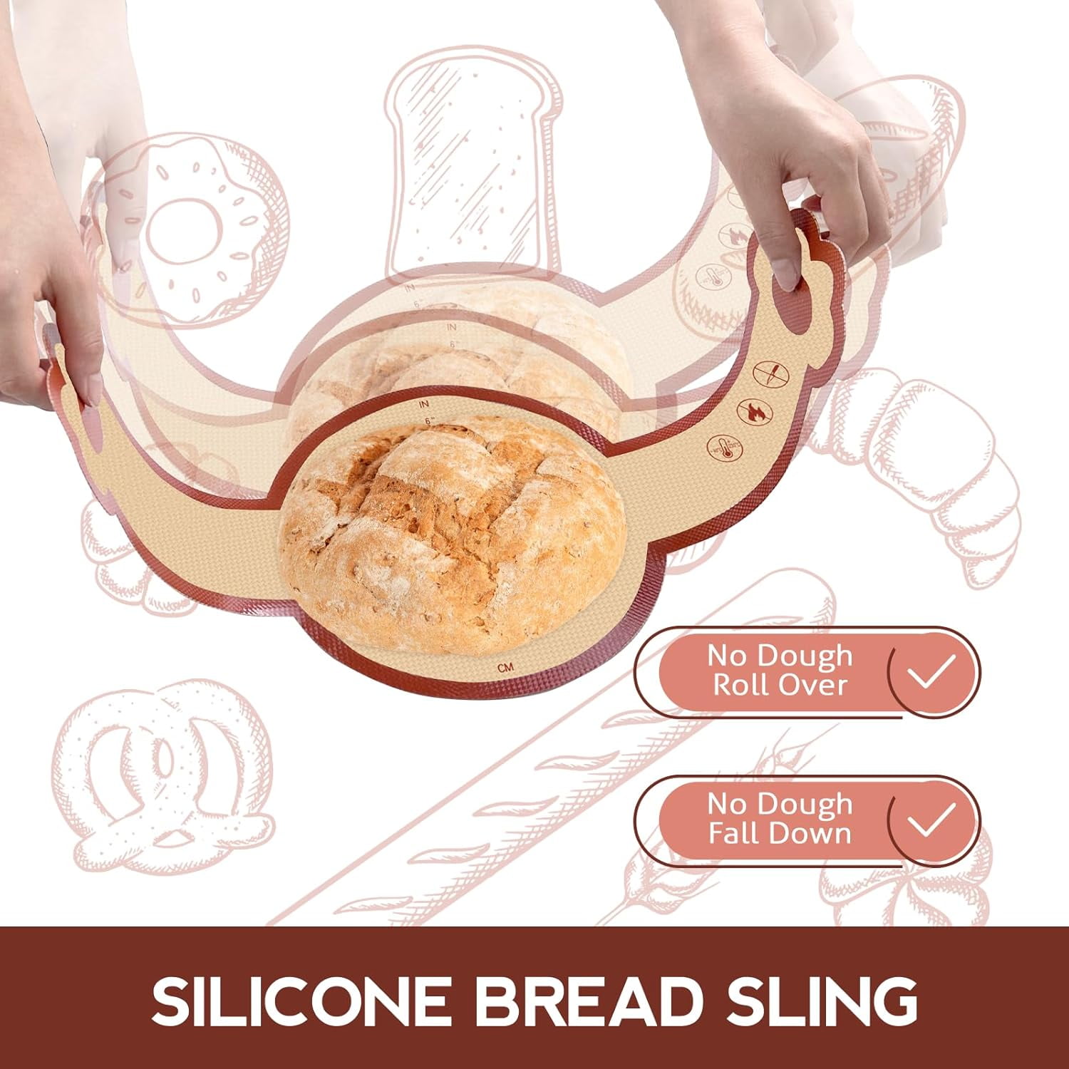 Silicone Sourdough Bread Sling Mat for Dutch Oven, 2 Pack Non-Stick & Easy Clean Reusable Sourdough Mat