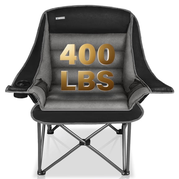 Oversized Black Heavy Duty Extra Wide Thick Padded Folding Camping Chair for Adults