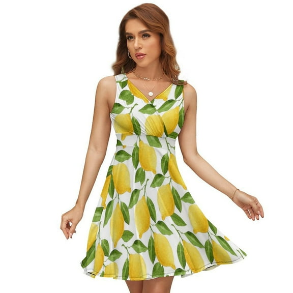 Lemon Yellow Dress Fashion Beach Long Dresses Female Party Printed Sundress