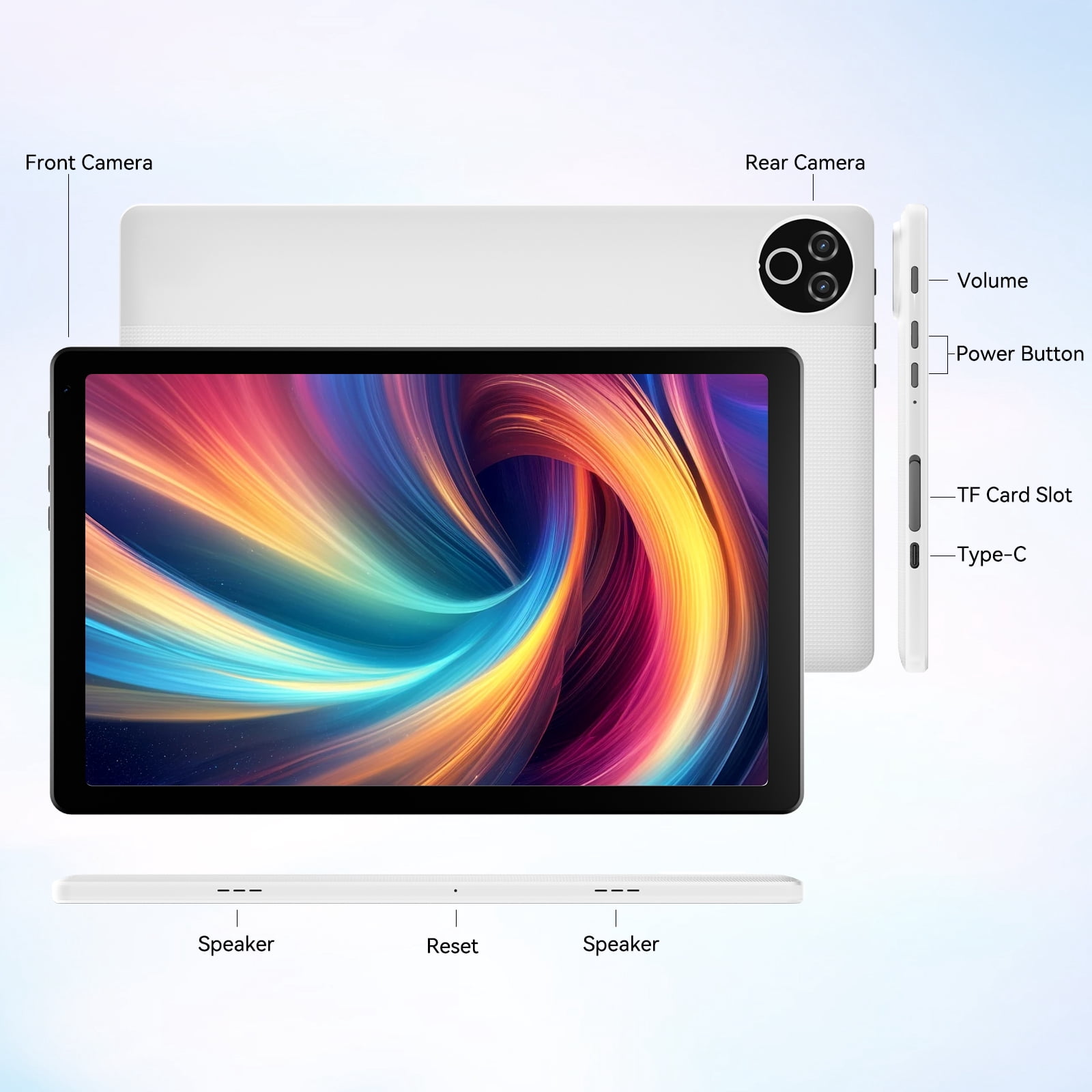 AEEZO 10.1 Inch Tablet, 20GB RAM 64GB ROM, 5-Core CPU WiFi 6, Android 15 GO, White