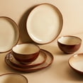 thumbnail image 3 of Pokini 16-Piece Stoneware Dinnerware Sets, Plates and Bowls Sets for 4, Dish Sets with Double Bowl,Brown Yellow, 3 of 8