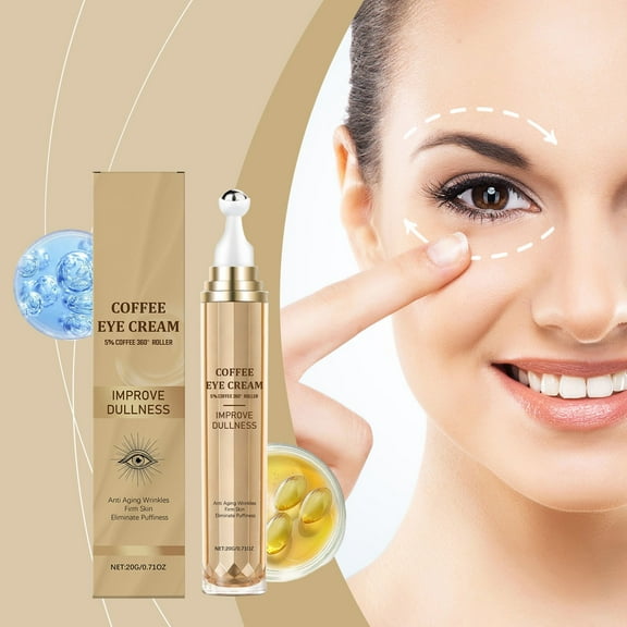 HYLLai Caffeine Eye Cream with 360° Massage Ball, Anti-Wrinkle & Dark Circle Treatment, Firming & Hydrating, 20g