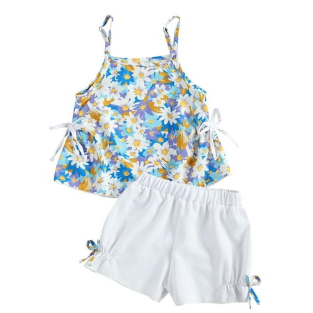 

Mxiqqpltky Toddler Girl Summer Outfit Shorts Set Daisy Flower Print Sleeveless Tops Pants 2Pcs Clothes Sunsuit