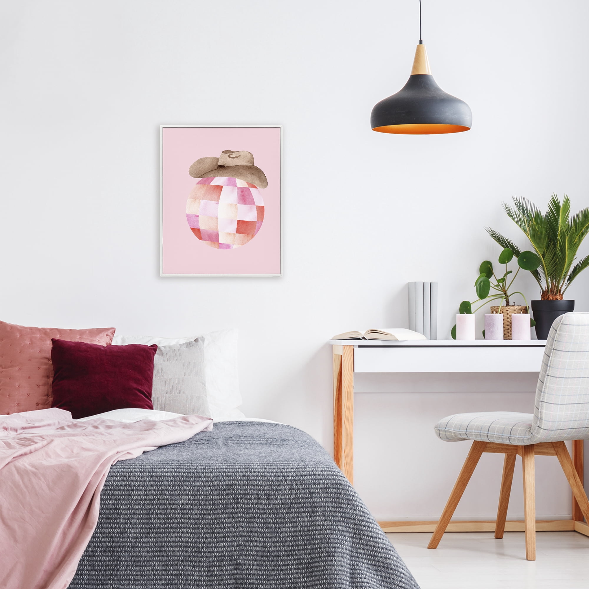 Rosy Disco Cowgirl Hat White Framed Giclee Art, design by Nina Jacobs