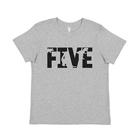 

7 ate 9 Apparel Kid s Five Dinosaur Birthday Grey T-Shirt