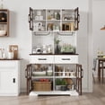 thumbnail image 2 of Lumiinofami 71"H Kitchen Pantry Cabinet with Microwave Stand & Wine Racks, Farmhouse Glass Door Storage Hutch with Drawers and Adjustable Shelves for Kitchen, Dining Room, White, 2 of 13