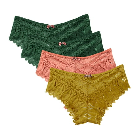 Underwear Women Bikini Underwear for Women Lace Floral Bikini Seamless Panties Plus Size Ladies Cute Briefs Thongs 4-Pack High Waist Hip Lift Panties Yellow M