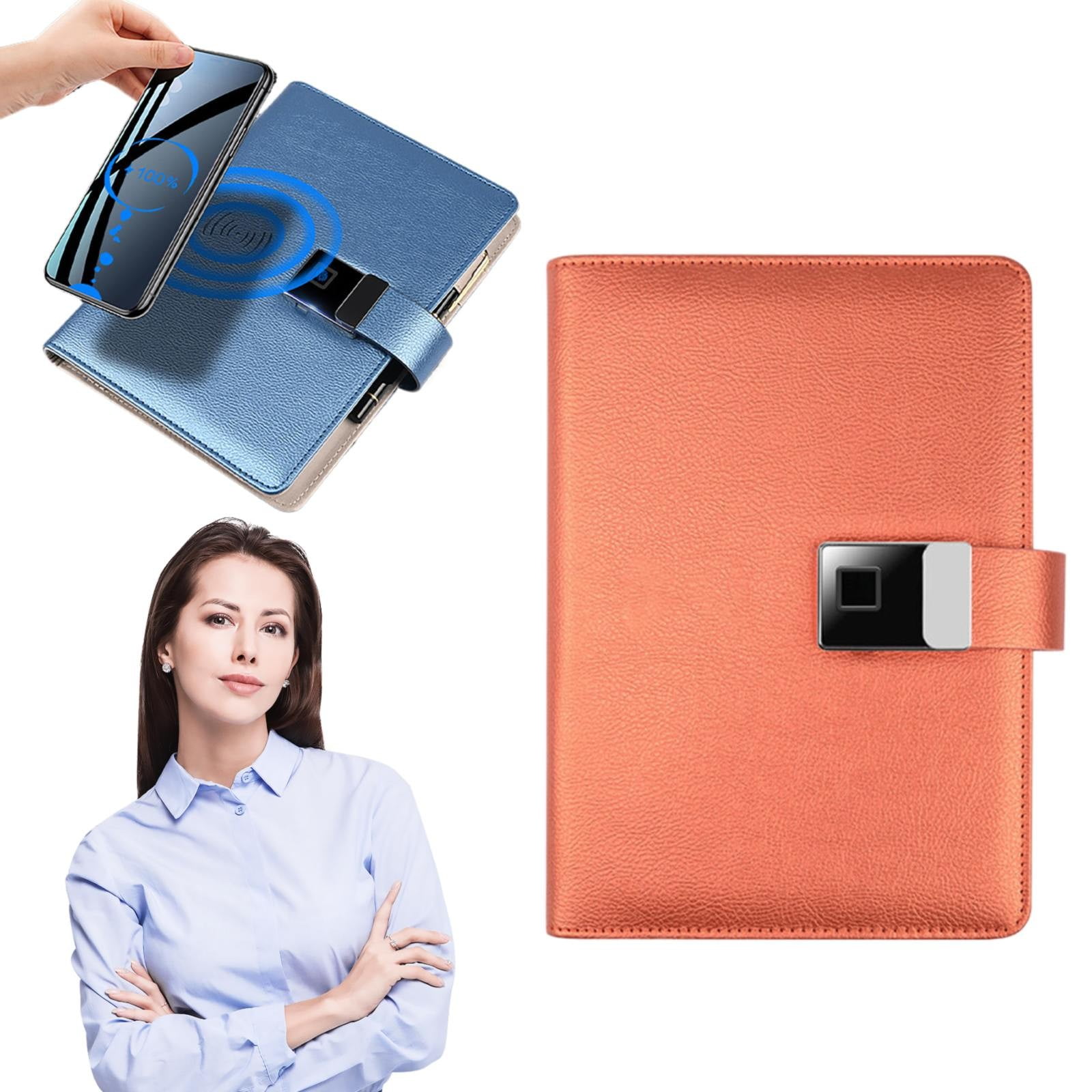 WMGHA Refillable Faux Leather Fingerprint Lock Diary Notebook Planner Organizer – A5 Loose-Leaf Business Journal, Executive Hardcover Buiness PU Leather Password Memo Notepad