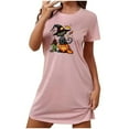 thumbnail image 4 of Sakmal Cloud-Like Nightgowns for Women Comfy Pink Halloween Loose Loungewear Crew Neck Black Cat Print Short Short Sleeve Nightgowns S-2XL, 4 of 4
