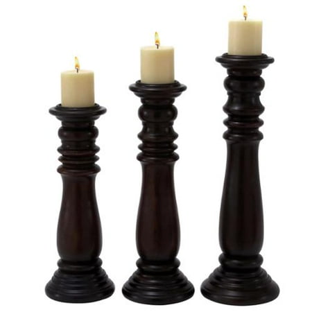 Casa Cortes Turned Wood Pillar Candle Holders (Set of 3 ...