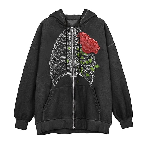 Sudadera con capucha y cremallera para mujer, abrigo de manga larga con cordón, ropa de calle Punk Vintage Pompotops gfhjh12183
