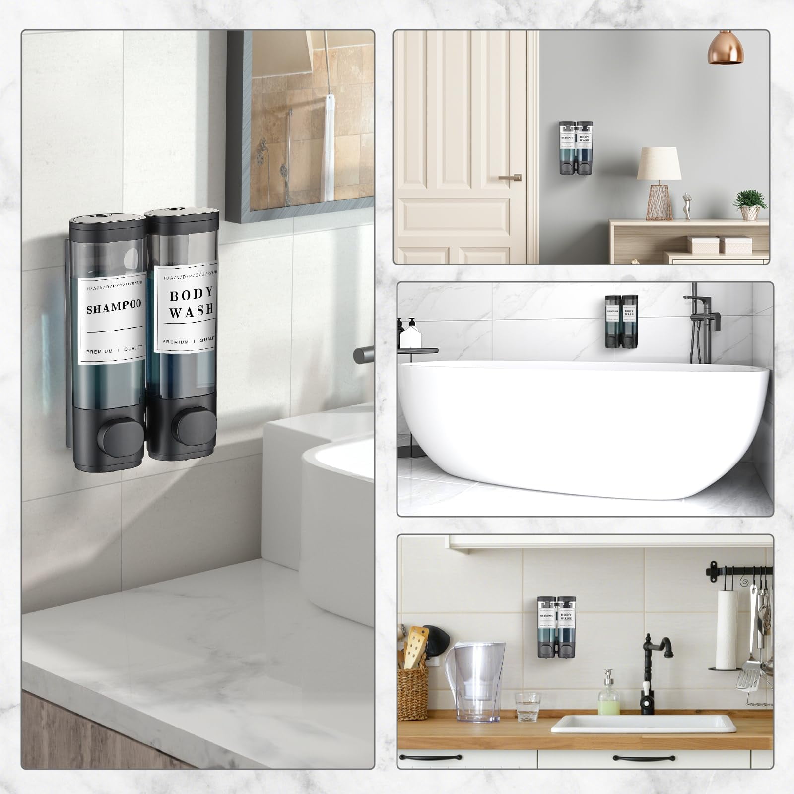 Shampoo and Conditioner Dispenser,Shower Soap Dispenser 3 Chamber No Drill Wall-Mounted Large Capacity